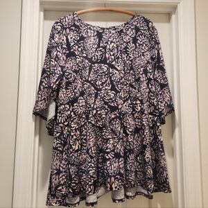 Cato Butterfly Print Babydoll  Size 22 Plus Flowy Boho Fairycore Cottagecore